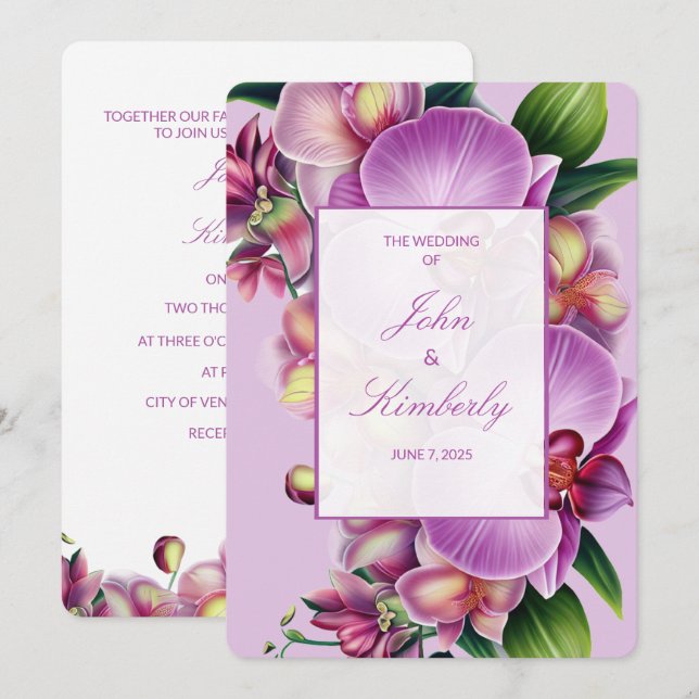Lila Blumenorchideen Einladung zur Hochzeit (Vorne/Hinten)