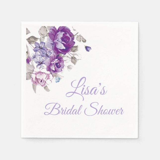 Lila Blumenpapier Personalisiert Napkin Serviette (Vorderseite)