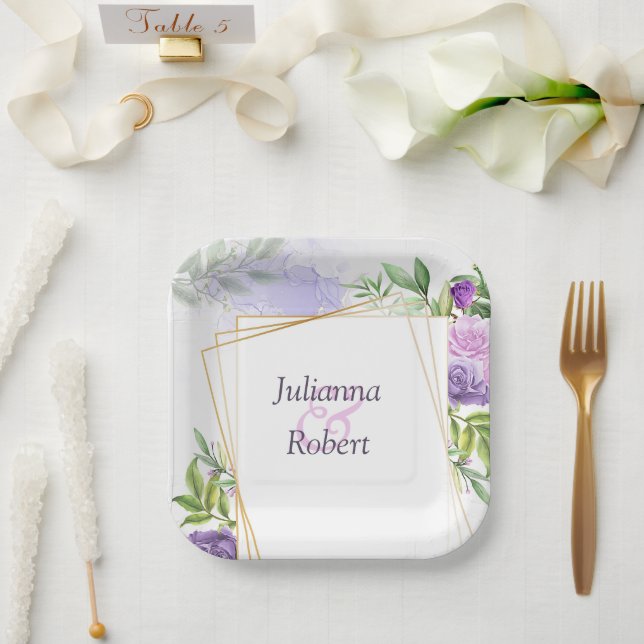 Lila Blumenpapier-Teller Pappteller (Hochzeit)