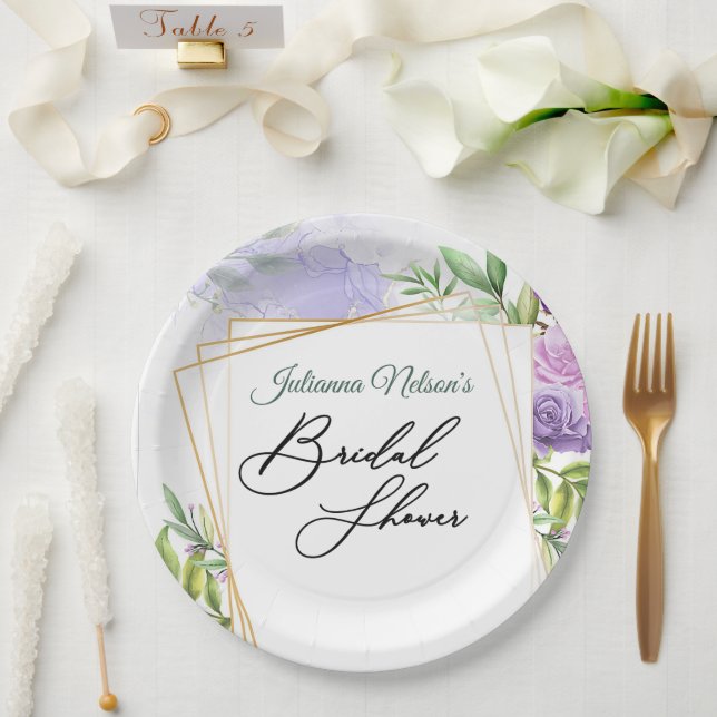Lila Blumenpapier-Teller Pappteller (Hochzeit)