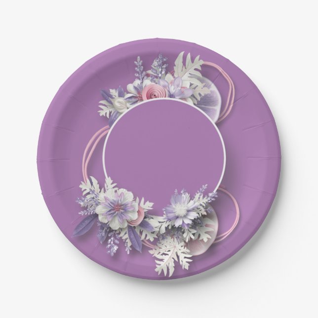 Lila Blumenpapier-Teller - Teller Hochzeitstorte (Vorderseite)