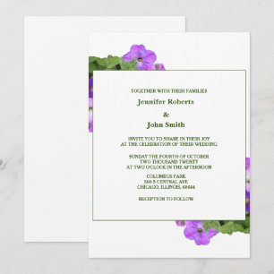 Lila Blumenpracht Grüne Violette Einfache Hochzeit Einladung