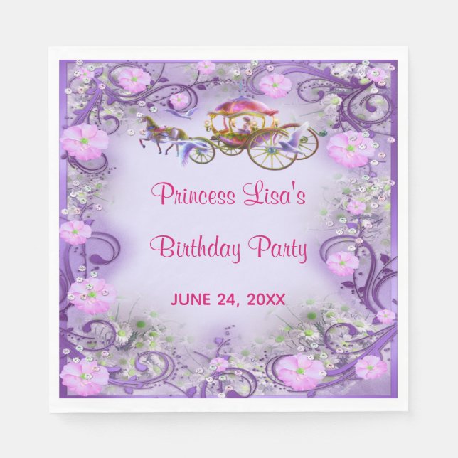 Lila BlumenPrincess Fairy Schwanz Geburtstag Serviette (Vorderseite)