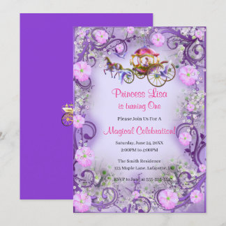 Lila BlumenPrinzessin Fairy Schwanz 1. Geburtstag Einladung
