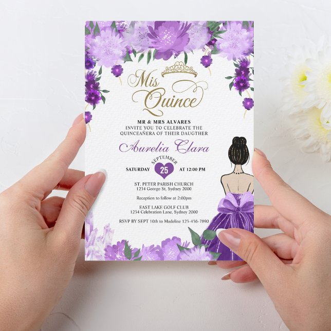 Lila Blumenprinzessin Mis Quince Quinceañera Einladung (Von Creator hochgeladen)