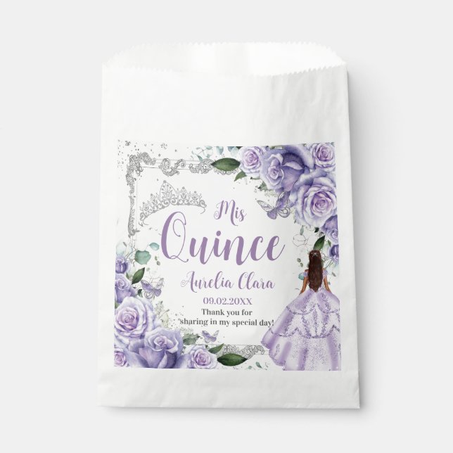 Lila BlumenPrinzessin Silver Quinceñera 16 15 Geschenktütchen (Vorderseite)