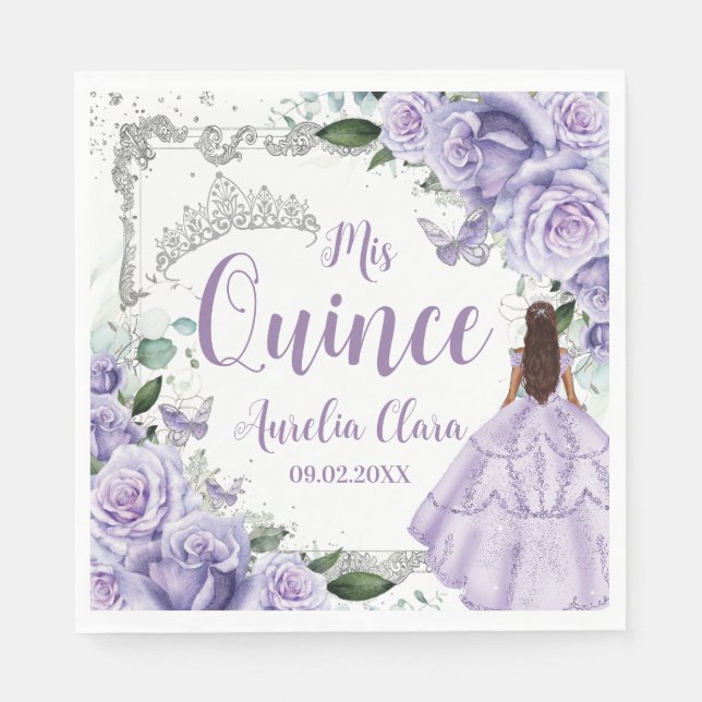 Lila BlumenPrinzessin Silver Quinceñera 16 15 Serviette (Vorderseite)