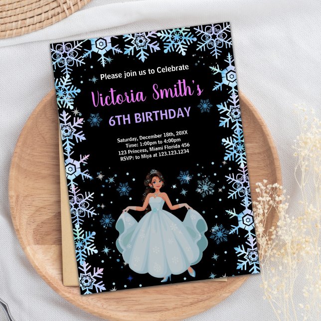 Lila BlumenPrinzessin zum Geburtstag Einladungen (Snow Purple Floral Princess Birthday Invitations)