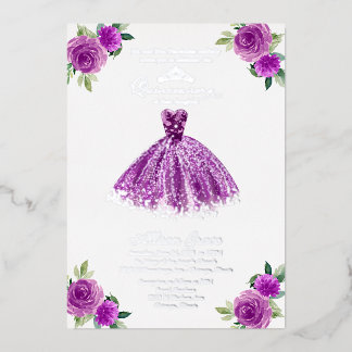Lila Blumenquinceanera Folieneinladung