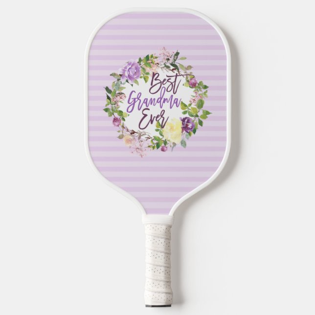 Lila Blumenreath Beste Oma je Pickleball Schläger (Vorderseite)