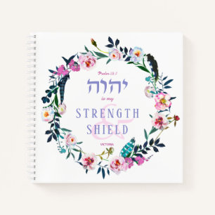 Lila Blumenreath-Zitat YHVH Notizbuch