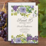 Lila Blumenrinde Süß 16 Einladung<br><div class="desc">Lila Aquarellblüten und grüne Blätter und Weinberge auf Elfenbein botanischen Garten Sweet 16 Geburtstagsfeier Einladung. Kontaktieren Sie mich für Hilfe bei der Anpassung oder für die Abstimmung oder Koordination von Zazzle Produkten für Ihre Veranstaltung.</div>