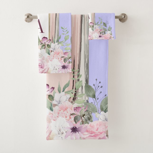 Lila Blumenrosa Parfüm Flasche Hübsch Badhandtuch Set (Insitu)