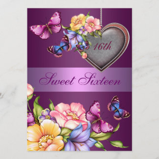 Lila Blumenschmetterling Sweet16 Geburtstag Einlad Einladung