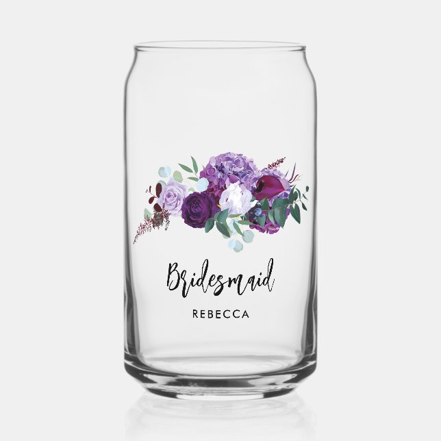 Lila Blumenschrift Bridesmaid Keepake Dosenglas (Vorderseite)