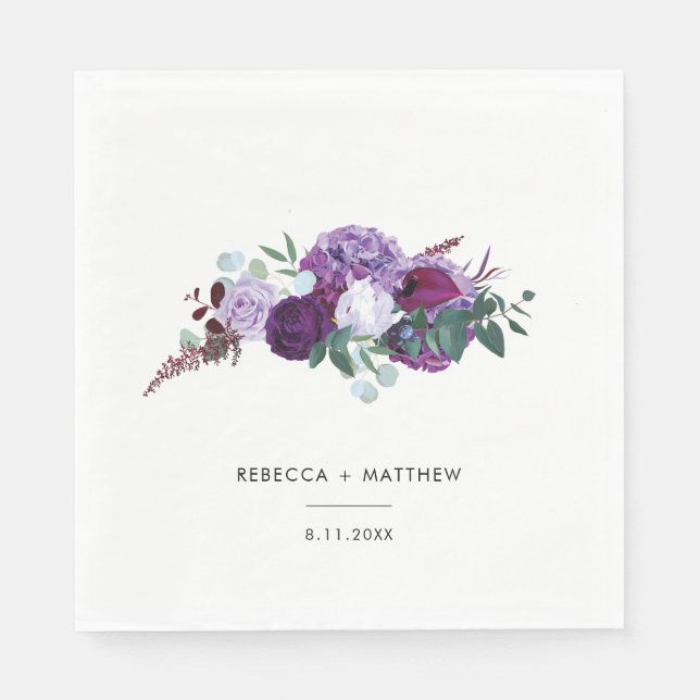 Lila Blumenschrift Serviette (Vorderseite)