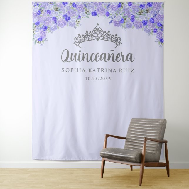 Lila Blumensilber Quinceanera Foto Hintergrund Wandteppich (Beispiel)