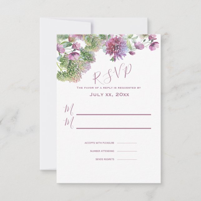 Lila Blumensommer bei Blumenhochzeit RSVP Karte (Vorderseite)