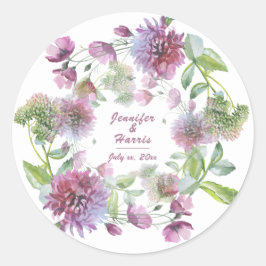 Lila Blumensommer bei Blumenhochzeit Runder Aufkleber