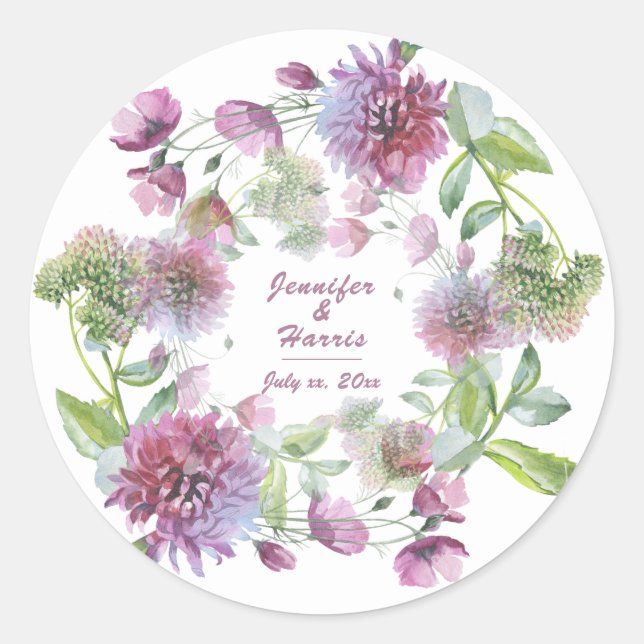 Lila Blumensommer bei Blumenhochzeit Runder Aufkleber (Vorderseite)