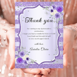 Lila Blumensparkle Quinceanera Danke Karte