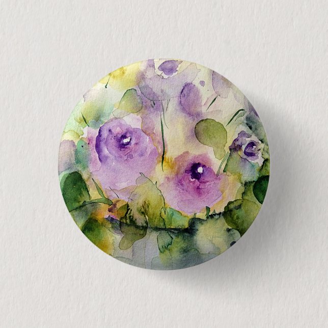 Lila Blumenstrauß Aquarell  Button (Vorderseite)