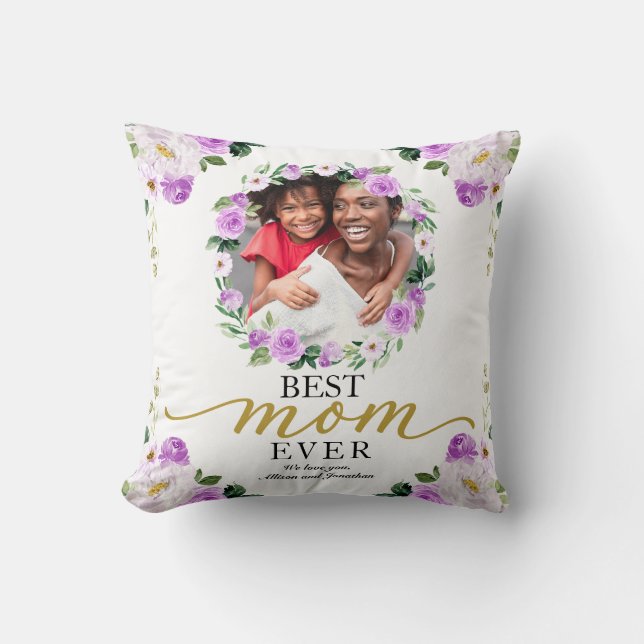 Lila Blumenstrauß Beste Mama je Muttertag Kissen (Vorderseite)