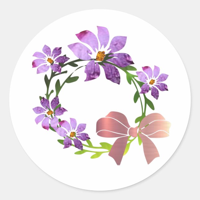 Lila Blumenstrauß mit Bogen Runder Aufkleber (Vorderseite)