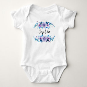 Lila Blumenstrauß mit Wasserfarbe Eigener Text Baby Strampler