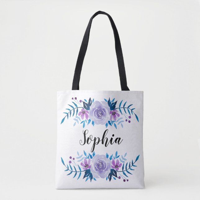 Lila Blumenstrauß mit Wasserfarbe Eigener Text Tasche (Vorderseite)