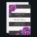 Lila blumensüß 16. Schwarz-Weiß-Geburtstag Einladung<br><div class="desc">Schwarz-Weiß Sweet 16 Geburtstagseinladung mit violetten Aquarellblumen. Bitte kontaktieren Sie mich,  wenn Sie weitere Informationen benötigen.</div>