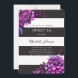 Lila blumensüß 16. Schwarz-Weiß-Geburtstag Einladung<br><div class="desc">Schwarz-Weiß Sweet 16 Geburtstagseinladung mit violetten Aquarellblumen. Bitte kontaktieren Sie mich,  wenn Sie weitere Informationen benötigen.</div>