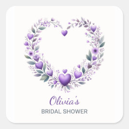 Lila Blumentherz Bridal Dusche Einladung Quadratischer Aufkleber