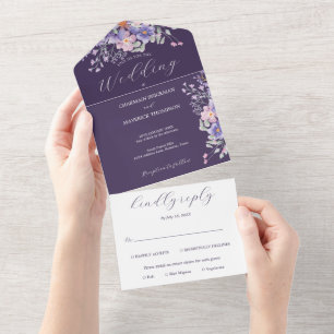 Lila Blumenträume Einfache Hochzeit All In One Einladung