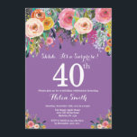 Lila Blumenüberraschung 40. Geburtstag Einladung<br><div class="desc">Lila Blumenüberraschung 40. Geburtstag Einladung für Frauen. Aquarell Floral Blume. Lila Lilac Lavendel Violet Hintergrund. Rosa, gelb, orange, Lila Blume. Erwachsener Geburtstag. 13. 15. 16. 18. 20. 21. 30. 40. 50. 60. 70. 80. 90. 100. jedes Alter. Für weitere Anpassungen klicken Sie bitte auf die Schaltfläche "Anpassen" und verwenden Sie...</div>
