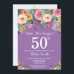 Lila Blumenüberraschung 50. Geburtstag Einladung<br><div class="desc">Lila Blumenüberraschung 50. Geburtstag Einladung für Frauen. Aquarell Floral Blume. Lila Lilac Lavendel Violet Hintergrund. Rosa, gelb, orange, Lila Blume. Erwachsener Geburtstag. 13. 15. 16. 18. 20. 21. 30. 40. 50. 60. 70. 80. 90. 100. jedes Alter. Für weitere Anpassungen klicken Sie bitte auf die Schaltfläche "Anpassen" und verwenden Sie...</div>