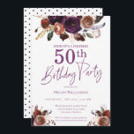Lila Blumenüberraschung 50. Geburtstagsparty Einladung<br><div class="desc">Diese Karte eignet sich perfekt für Ihre 50. Geburtstagsfeier,  kann aber an jeden Anlass angepasst werden. Das Design zeichnet sich durch einen weißen Hintergrund,  lila und goldene Aquarellfarben-Blume und individuelle Typografie aus.</div>