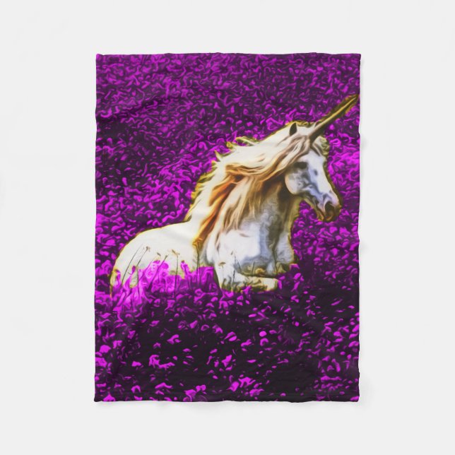 Lila Blumenunicorn-Fleece-Decke Fleecedecke (Vorderseite)