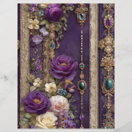 Lila Blumenvintage-Junk-Journal-Schrappbuch-Papier