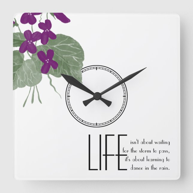 Lila Blumenvioletten Lebensquote Quadratische Wanduhr (Vorderseite)