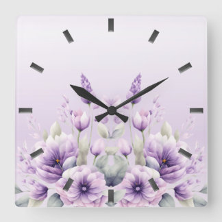 Lila Blumenwall-Uhr für Wasserfarben Quadratische Wanduhr