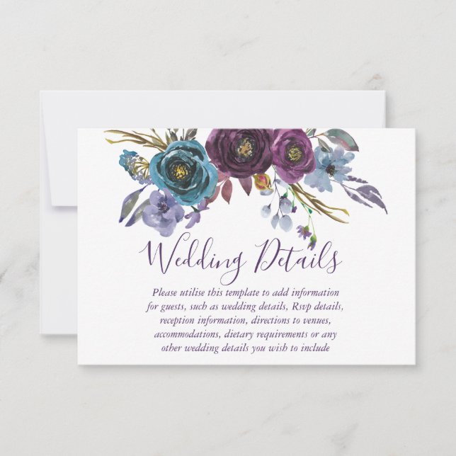 Lila Blumenwasser-Hochzeitsempfehlung Einladung (Vorderseite)