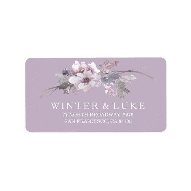 Lila Blumenwasser-Hochzeitsplatz Adressaufkleber (Vorne)