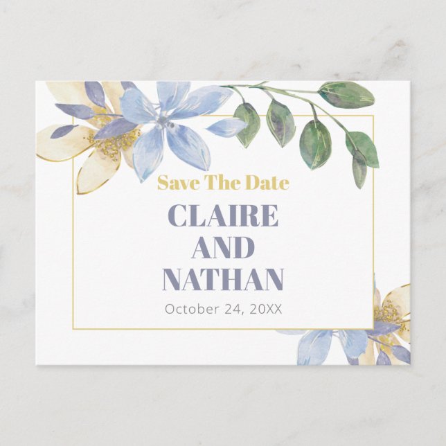 Lila Blumenwasser Save the Date Postkarte (Vorderseite)