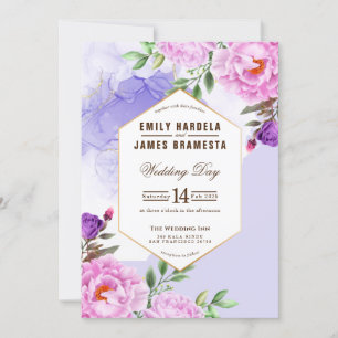 Lila Blumenwasserfarbe Gerahmte Hochzeit Einladung