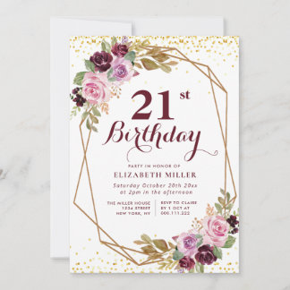 lila Blumenwelt Party Einladung zum 21.