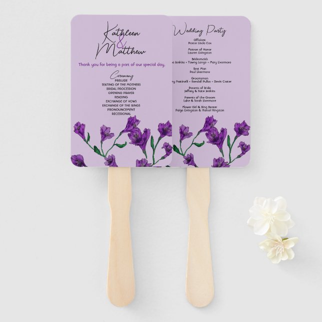 Lila Blumenwetterhochzeit Fächer (Vorne und Hinten)