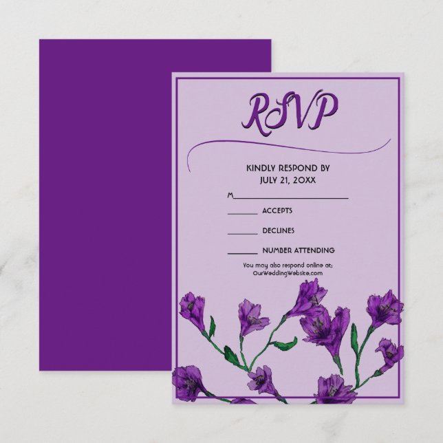 Lila Blumenwetterhochzeit RSVP Karte (Vorne/Hinten)