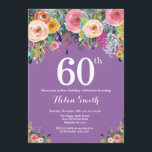 Lila Blumenzauber 60. Geburtstag Einladung<br><div class="desc">Lila Floral 60. Geburtstag Einladung für Frauen. Aquarell Floral Blume. Lila Lilac Lavendel Violet Hintergrund. Rosa, gelb, orange, Lila Blume. Erwachsener Geburtstag. 13. 15. 16. 18. 20. 21. 30. 40. 50. 60. 70. 80. 90. 100. jedes Alter. Für weitere Anpassungen klicken Sie bitte auf die Schaltfläche "Anpassen" und verwenden Sie...</div>