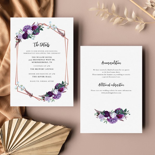 Lila Blumenzettel Begleitkarte (Purple Floral Wedding Details Card)